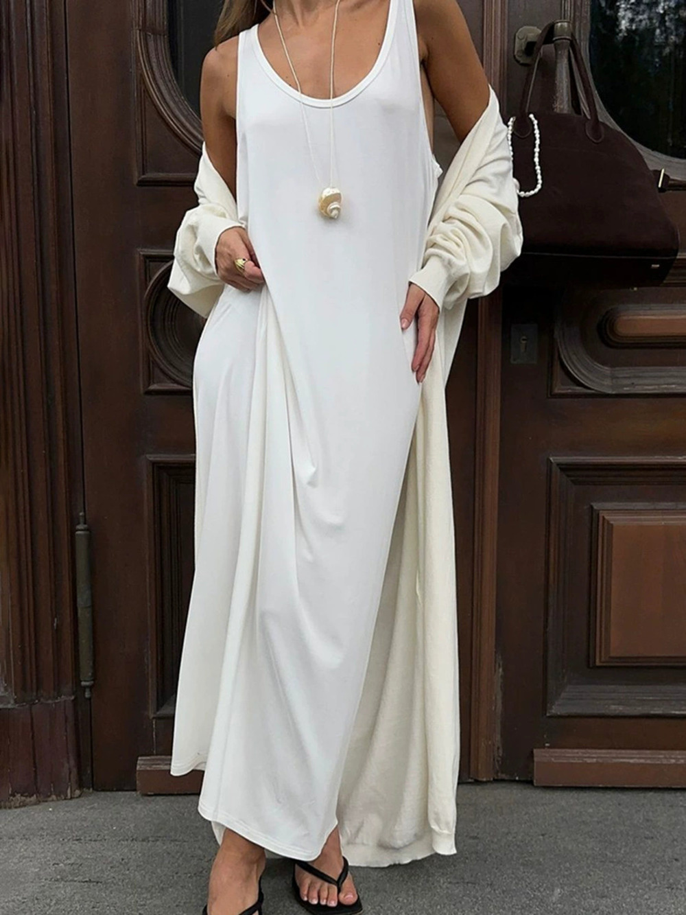 Forever 21 Spring Basic White Milk Silk Round Neck Tank Dress